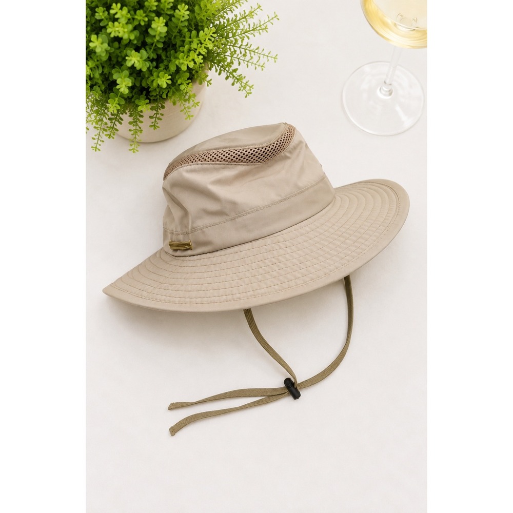 Cabela's Airflo Hiking Hat Khaki Mesh Neck Flap Foldable Outdoor Camping Hat SzL